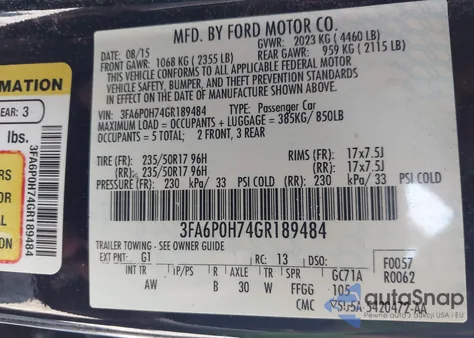 2016 Ford Fusion Se from USA, damaged, VIN 3FA6P0H74GR189484